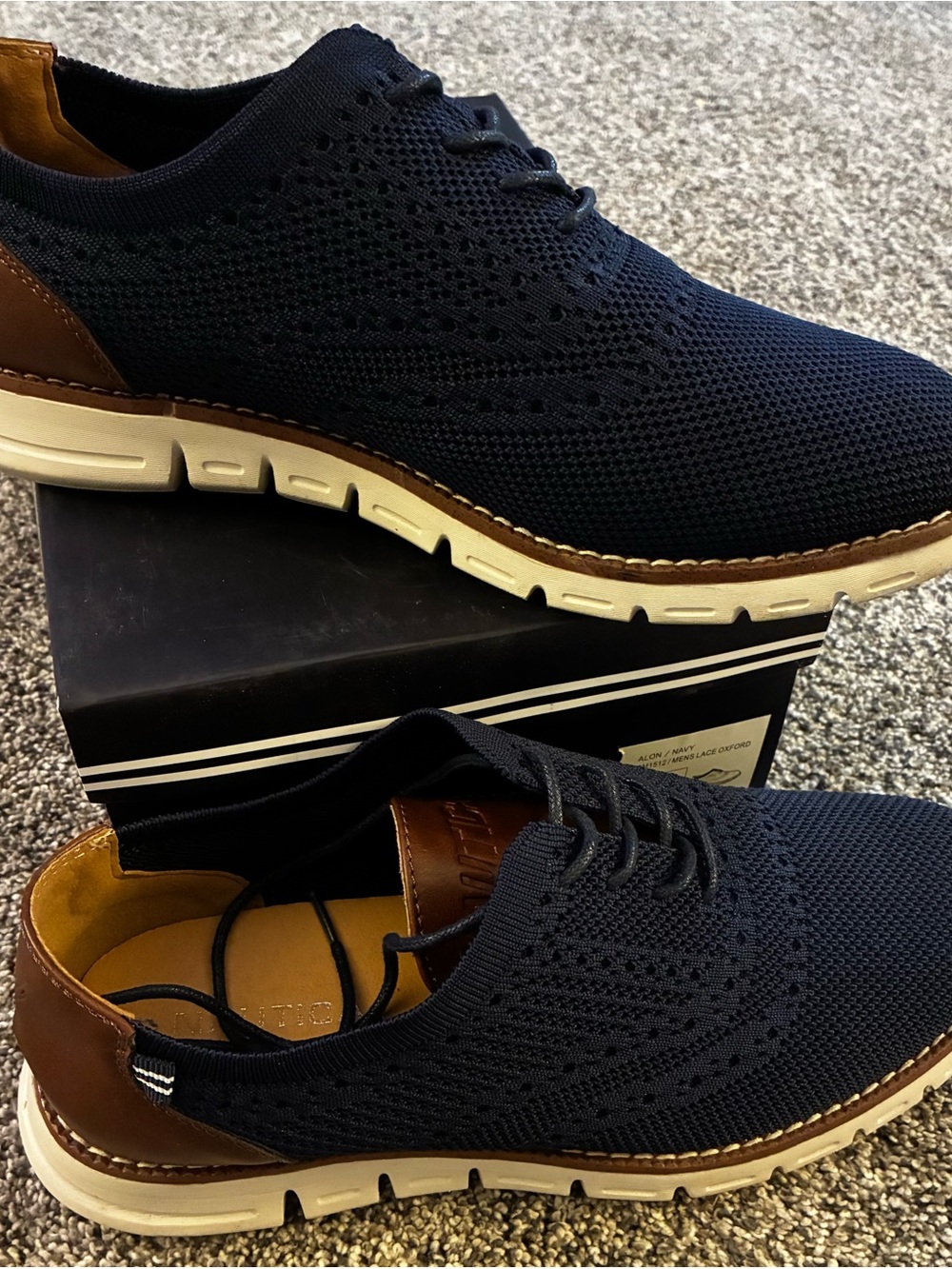 Nautica Navy Knit Slip-On with Brown Trim and Cream Sole